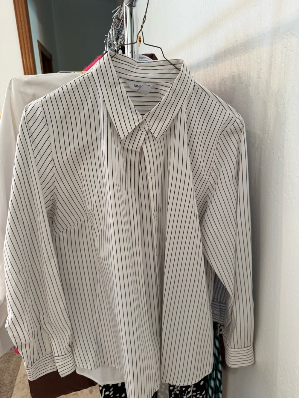 Nine West White Shirt with Black Pinstripes